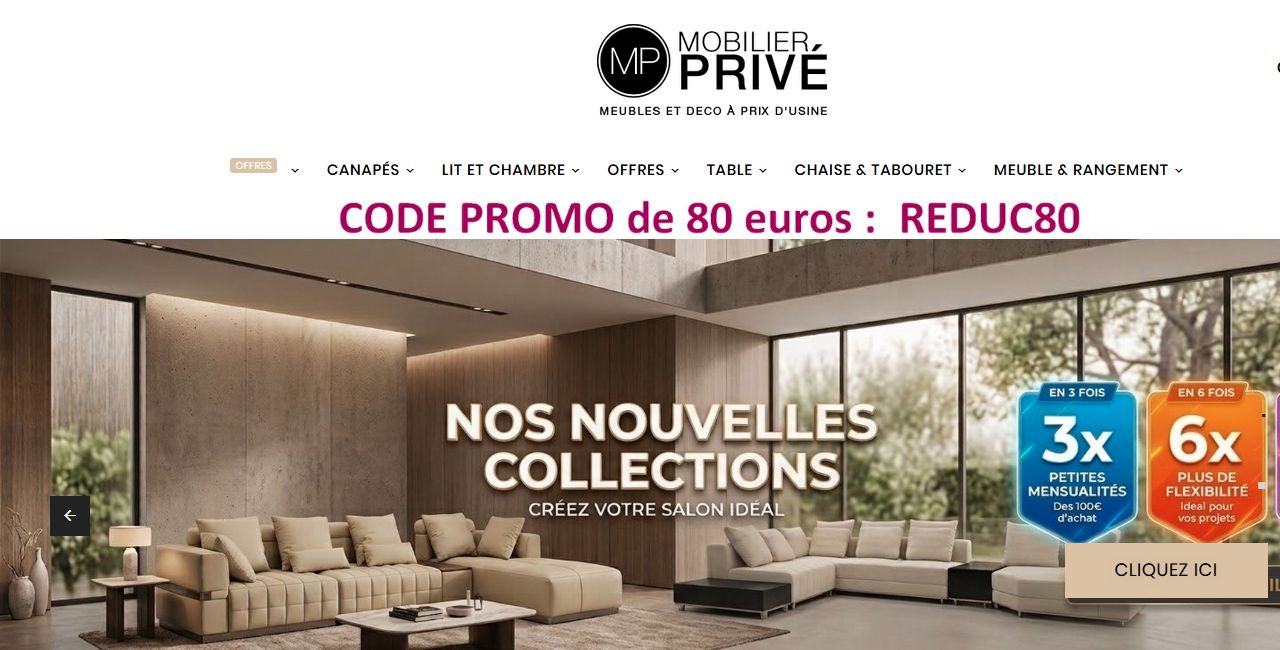 Capture du site e-commerce Mobilier Privé